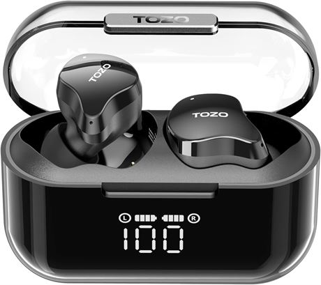 TOZO T18 Wireless Earbuds Bluetooth 5.3, IPX8, LED Display, App EQ, Case