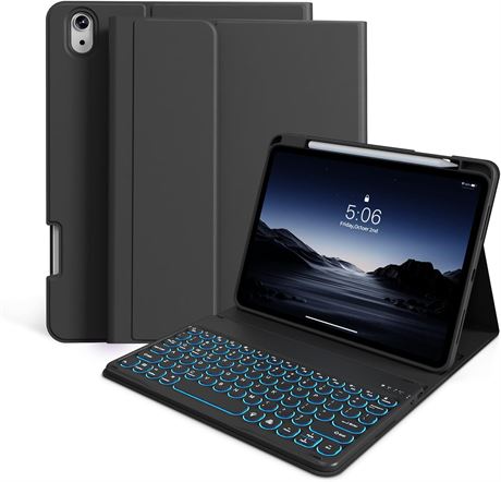 KenKe  tui-clavier iPad Air 11"/10.9" M3/M2/5e/4e, folio noir