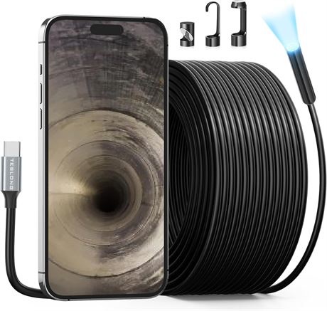 Teslong 50FT Sewer Camera USB-C Drain Endoscope 8 LEDs
