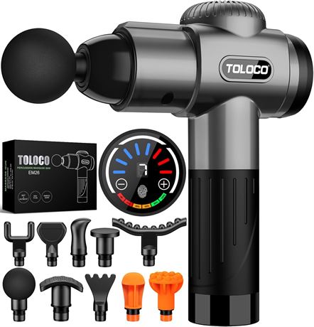 Pistolet Massage TOLOCO Tissu Profond 10 Têtes Rechargeable Gris