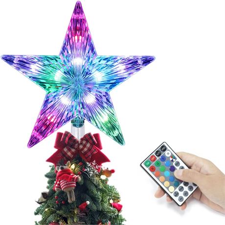 KBG LED 20-Mode Color-Changing 9-Inch Christmas Tree Topper Star, USB Powered