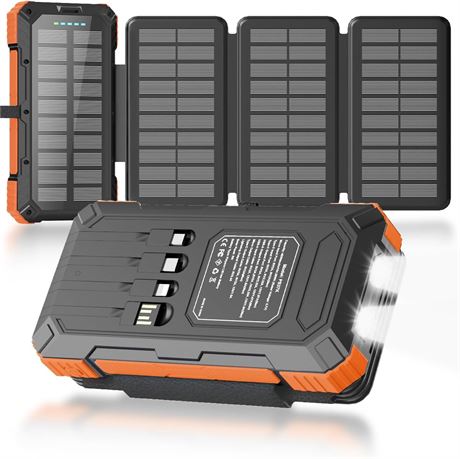 Solar Power Bank 49800mAh with 4 Cables & 3 Foldable Panels, PD22.5W USB-C