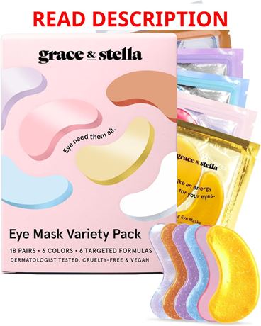 Grace & Stella Under Eye Mask Variety Pack - 18 Pairs, 6 Colors, Puffy Eyes