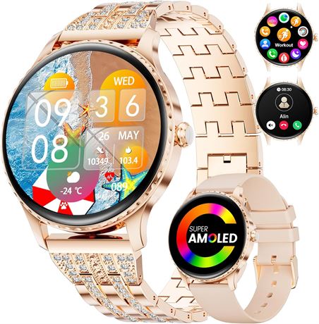 LIGE Women Smart Watch, 1.32" AMOLED, 100+ Sports, Sleep Monitor, IP68 Gold