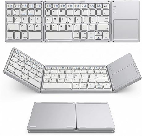 Bluetooth Foldable Keyboard with Touchpad, Tri-Fold Wireless Keyboard iPad
