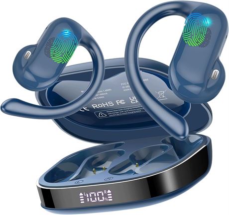 Open Ear Headphones, Bluetooth 5.4, ENC Mic, 42Hrs, IPX7, Blue