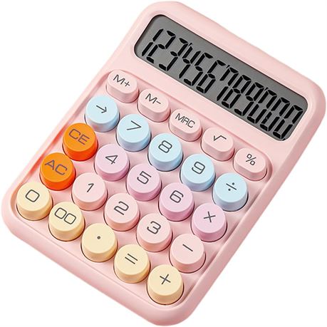 Calculatrice Rose HUIOP 12 Chiffres Grand Écran Boutons Ronds