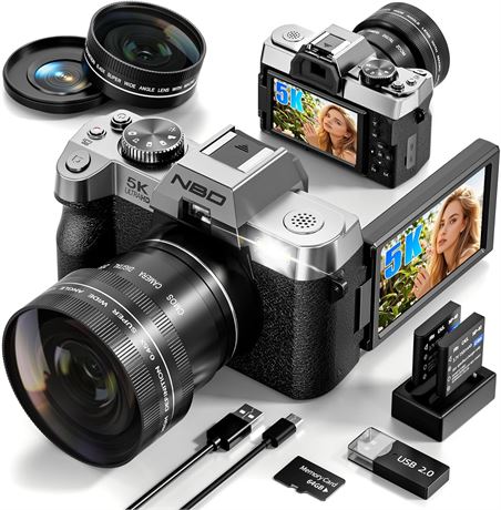 True 5K Digital Camera, 64MP, 16x Zoom, WiFi, 64GB Card, Autofocus
