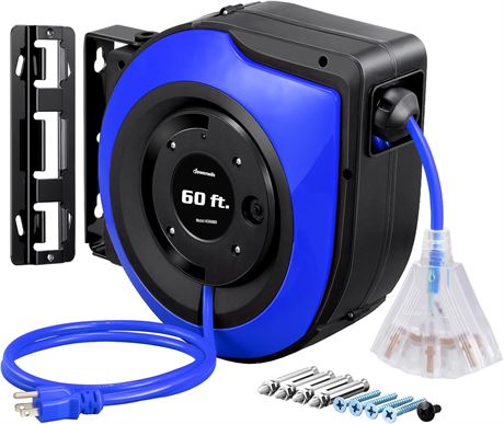 DEWENWILS Enrouleur de corde r tractable 60 ft, 3 prises terre, 15A