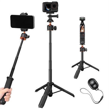 K&F Concept Selfie Stick, 60cm Extendable Ball Head for GoPro/Osmo/iPhone 17