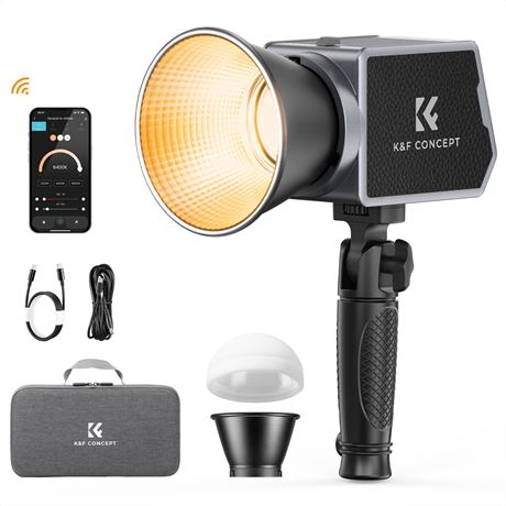 K&F CONCEPT PL-60B 60W COB Photo Light, 4500mAh, Type-C PD, 12 Effects