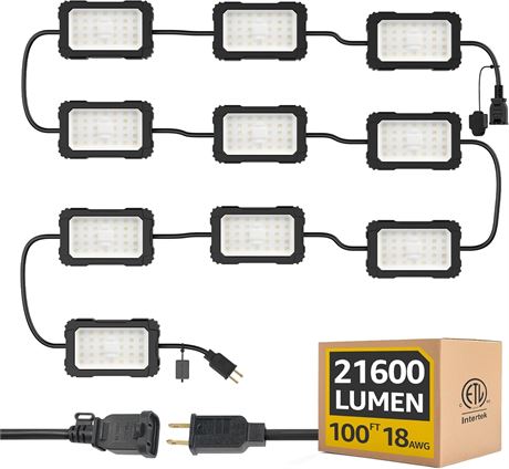 Omlite Guirlande LED 180W Extérieur, Étanche IP65, Chantier Garage