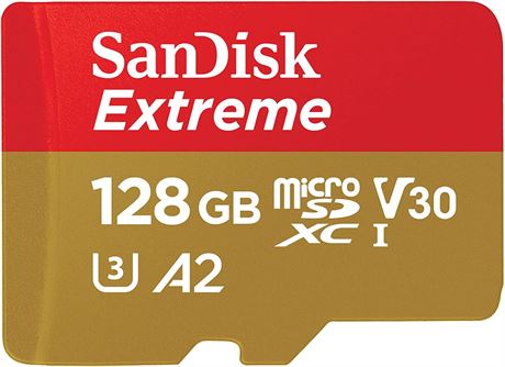 SanDisk 128GB Extreme microSDXC UHS-I Card with Adapter, C10/U3/V30/A2