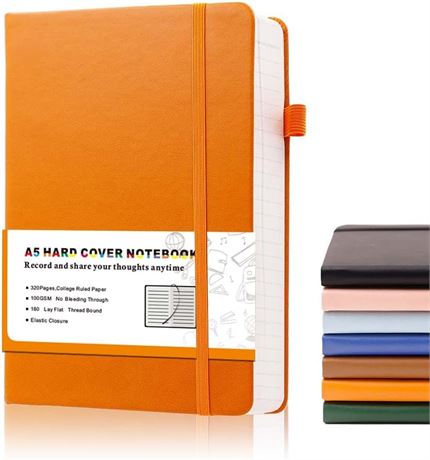 Sbrinnaliao A5 Lined Leather Journal 320 Pages with Pen Loop (Orange)