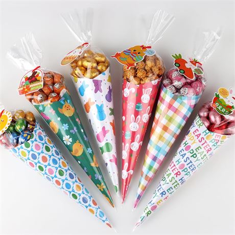 Easter Treat Bags for Kids 60-Pack Candy Goodie Bags with Clear Triangle Bags