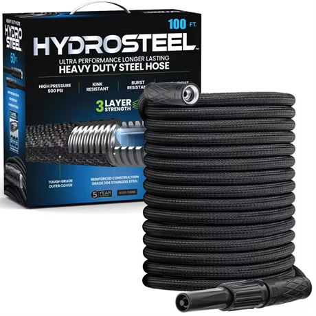 5/8 in. Dia x 100 ft Heavy-Duty Flexible Stainless Steel 3-Layer Water Hose