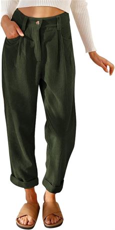L Acelitt Women’s High-Waisted Corduroy Pants with Pockets