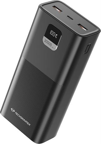 TechSmarter 30000mAh 65W Laptop Power Bank USB-C PD Fast Charger