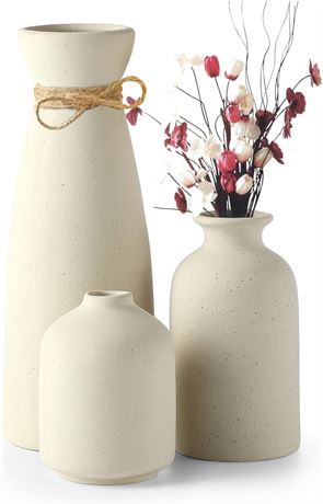 Beige Ceramic Vase Set of 3 Minimalist Home Decor