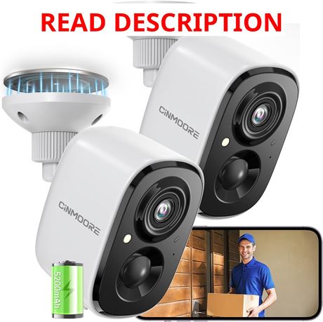 CINMOORE 2.5K Battery Outdoor Security Camera 2-Way Talk, Person Detection