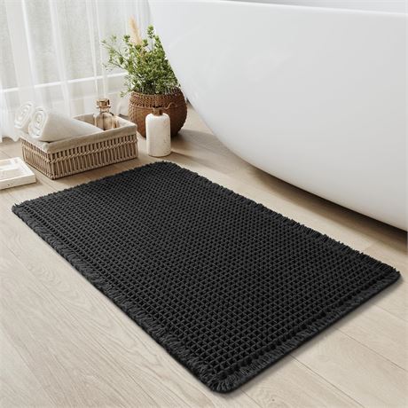 Waffle Bath Mat Non-Slip, Ultra Soft, Quick-Dry, Machine Washable, 18x30, Black