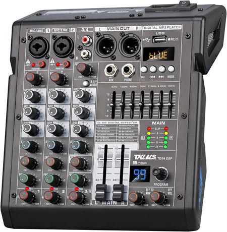 4-Channel Audio Mixer with DSP USB Computer Input 48V Phantom