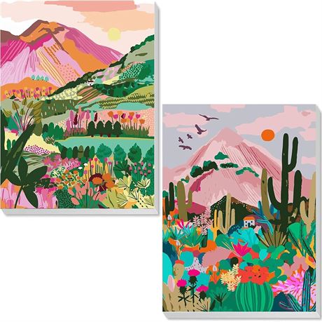 Lot 2 Kits Peinture par Numéros Adultes Cadre Paysage 20x30cm