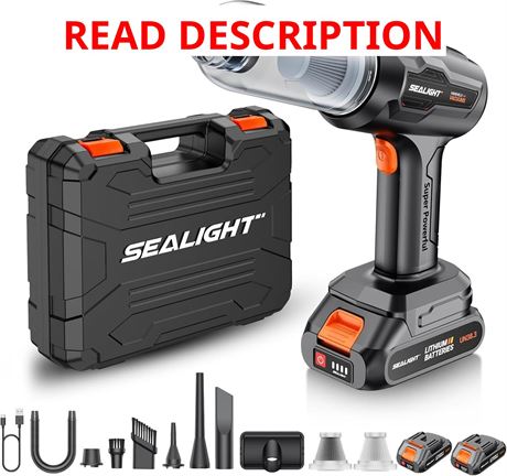SEALIGHT Handheld Car Vacuum Wireless 21000Pa, 18V/120W, Two Batteries