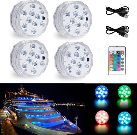 Obcursco Wireless Rechargeable Boat Lights, RGB LED Marine Lights (4 PCS)