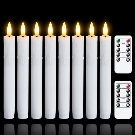 Flameless Flickering Taper Candles, 7.5in White LED Window Candles, Set of 8