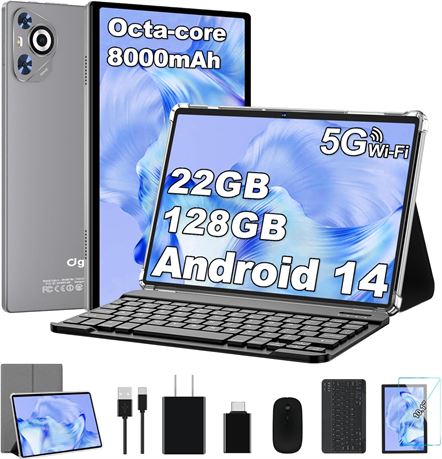 Android 14 Tablet 22GB RAM 128GB 10.1" with Keyboard & Mouse