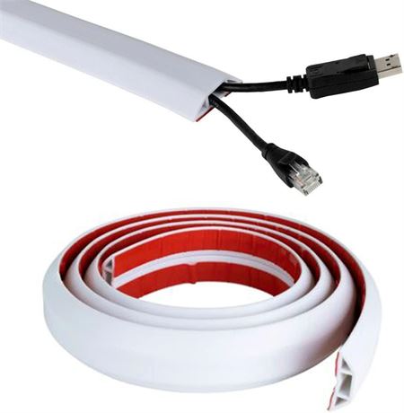 6.5ft Floor Cord Cover & Cable Protector, Self-Adhesive Wire Management, White