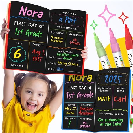 Funcils My First Day of School Reusable Chalkboard Sign 13x11, 3 Markers