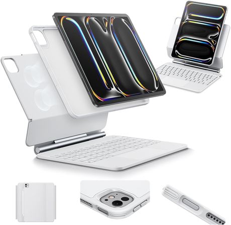ESR iPad Pro 11 Case with Keyboard M4 (2024), Magnetic Stand, 360, White