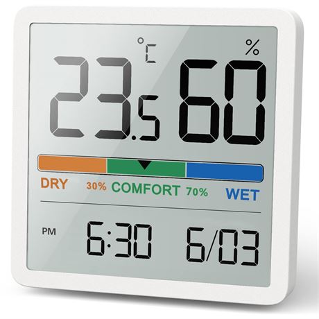 NOKLEAD Hygrometer & Indoor Thermometer, Digital Temp & Humidity, White