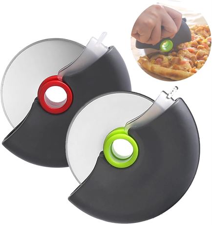 FONGLUAN Pizza Cutter Wheel Set of 2 with Blade Cover, Stainless Steel