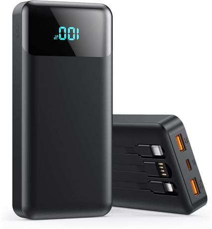 Power Bank 40800mAh Portable Charger 3 Cables 25W PD QC4.0 LED Display Black