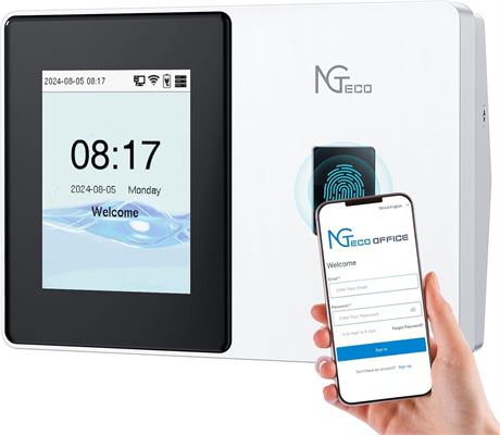 NGTeco Cloud Fingerprint Time Clock, WiFi 5GHz, No Monthly Fee, App Control