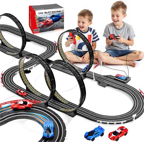 Slot Car Race Track Set for Kids 6-12, Dual Racing, 2 Cars, 1:64 Scale