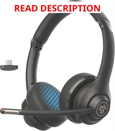 JLab Go Work Gen 2 Wireless Headset USB Dongle, Boom Mic, Multipoint, Black