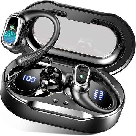 Bluetooth 5.4 Sport Earbuds ENC Mic 50H Playtime Waterproof LED Display Black