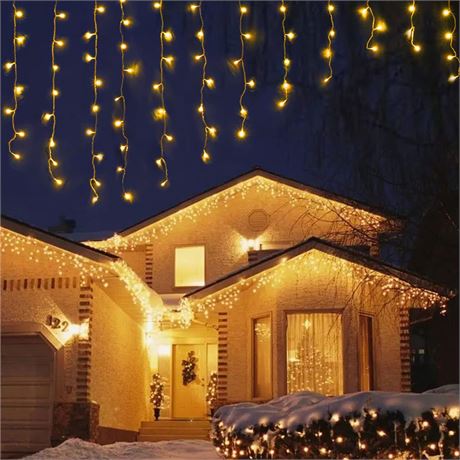Icicle Outdoor String Lights, 32.8ft, 384LED, 8 Modes, Waterproof 64 Drops