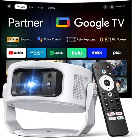 Philoent Mini projecteur intelligent Google TV, ultra-court, WiFi/Bluetooth