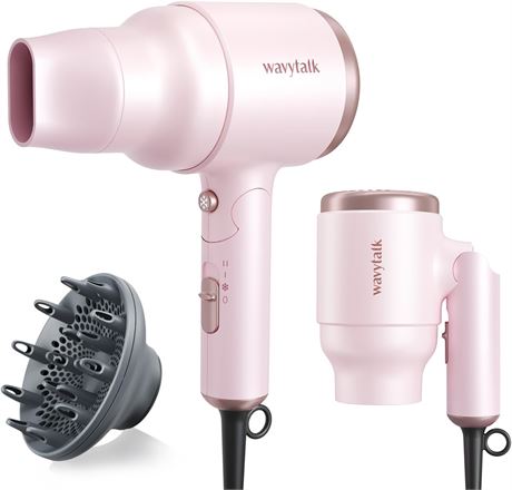 Wavytalk 1600W Hair Dryer with Diffuser, Lightweight Folding Handle, Pink