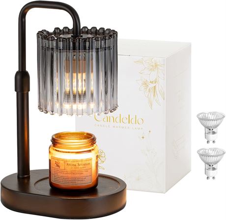Candeldo Candle Warmer Lamp with Timer: Black, 2 Bulbs, Dimmable Wax Melt