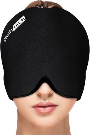Comfitech Headache Relief Hat Migraine Ice Mask Cold Gel Compress Black