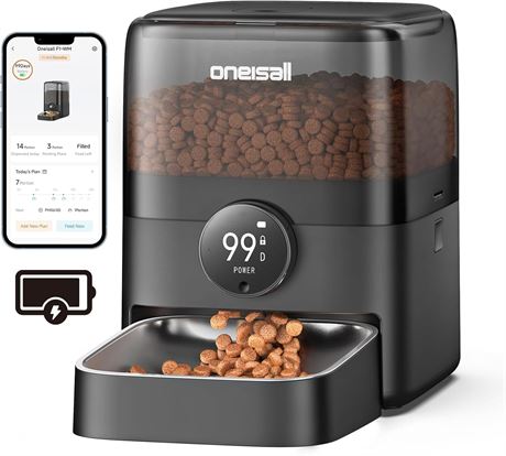 oneisall Cordless Auto Cat Feeder S2 Pro 100D Battery, 12 Cup/3L Dispenser
