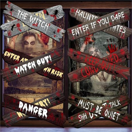 12 Pcs Halloween Window Boards & Yard Signs - Scary Beware Warning Decor