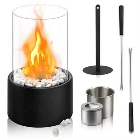 KORALAKIRI Tabletop Fire Pit with Glass and Stones, Indoor Outdoor Portable
