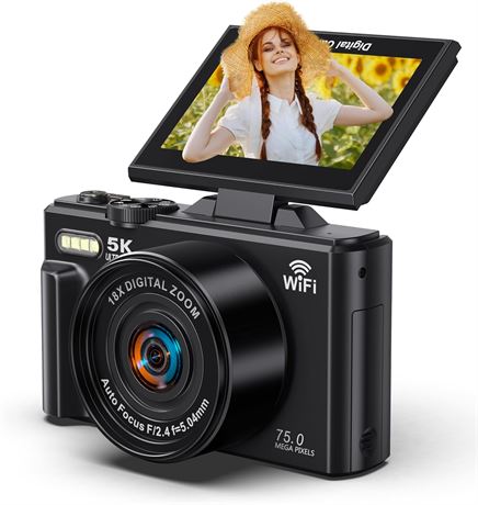 Appareil Photo Numérique 5K WiFi 75MP Autofocus Vlog Écran Pivotant 32Go